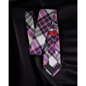 Ensemble cravate et pochette en micro-soie Benon de qualité supérieure, motif écossais lavande et gris, accessoire de chemise pour homme, pack de 250 g - Product Image 3