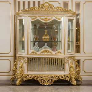 ชุดโต๊ะรับประทานอาหารไม้สักแท้สไตล์ยุโรปคลาสสิก 8 ชิ้น พร้อมตกแต่งด้วยสีทอง ดีไซน์โบราณ ตู้โชว์บุฟเฟ่ต์ เฟอร์นิเจอร์หรูหราสำหรับโรงแรม - Product Image 3