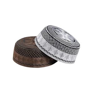 Chapeau de prière musulman Kufi pour hommes, casquette brodée avec motif de crâne islamique, bonnet, couvre-chef de prière arabe, omanais, turc, cadeau de l'Aïd, en soie et coton - Product Image 3