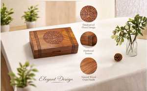 Budget Handmade Wooden <b>Treasure</b> <b>Chest</b> for Jewelry, Coins, Trinkets and Small Collectibles with Vintage Carved Decoration - Product Image 5