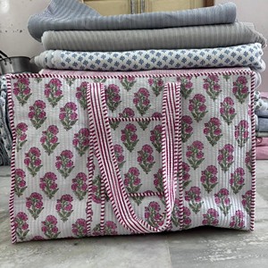 Quilted Cotton <b>Small</b> Tote Bag Eco-Friendly Sustainable Sturdy Grocery <b>Shopping</b> Handmade Vintage Block Printed Boho Summer Winter - Product Image 4
