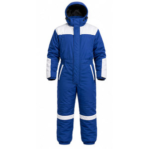 <b>Boys</b> Blue White Color Blocking Hooded Snowsuit Full Length Waterproof Winter Wear With Side Pockets Casual Style - Product Image 2