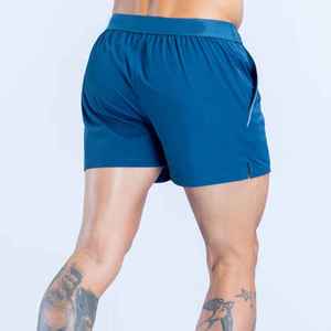 Short décontracté pour homme, bleu uni, anti-plis, imprimé ananas, séchage rapide, polyester 180g, taille mi-haute, fermeture à cordon, élastique, longueur courte - Product Image 4
