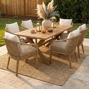 Ensemble de table à manger d'extérieur en teck moderne, meubles de jardin en bois, table de patio, fournisseur indonésien - Product Image 1