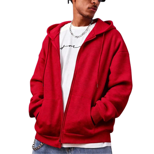 Unisex <b>Red</b> Oversized Zip-Up <b>Sweatshirt</b> Casual Patchwork 100% Cotton Fleece Loose Fit Autumn Windproof Eco-Friendly - Product Image 1