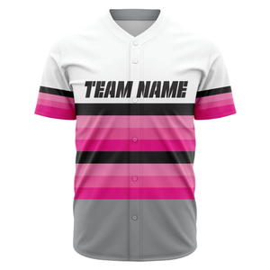 Maillot de baseball personnalisé pour hommes, blanc et rose à rayures, respirant, uniforme d'équipe de softball, chemise de sport athlétique pour les matchs - Product Image 2