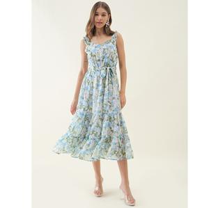 Reliable Quality <b>White</b> Shoulder Floral Print Straps <b>Fit</b> & <b>Flare</b> <b>Dress</b> with Sleeveless <b>Dress</b> for Party Wear Club Night Outfit - Product Image 1