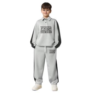 Ensemble de survêtements polaire personnalisés pour enfants, style polo, vente en gros, vêtements d'hiver unis pour garçons et filles, ensemble de survêtements évasés pour enfants - Product Image 1