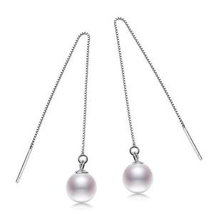 Pendientes Largos de Plata de Ley S925 con Perlas Redondas de Agua Dulce de 7-8 mm, Alta Calidad, para Mujer - Product Image 3