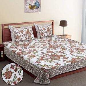 Ensemble de draps en coton pur à fleurs marron, base blanche, lit double, literie avec housses de coussin - Product Image 1