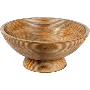 Bol décoratif en bois de manguier fait main avec incrustation blanche côtelée pour la décoration de la maison, centre de table, vaisselle, plat de service - Product Image 3