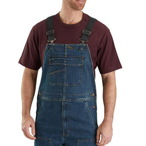 Salopette classique pour homme en jean délavé taille haute, respirante, poids moyen, style vintage streetwear, multi-poches, résistante aux flammes - Product Image 2