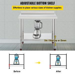 Tavolo da Lavoro Professionale in Acciaio Inox 36 X 24 X 35 Pollici con Capacità di Carico di 200 kg e Alzatina Regolabile - Product Image 4