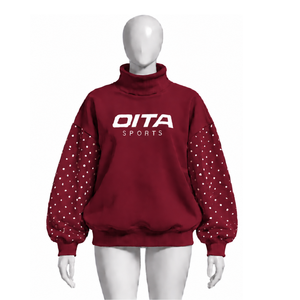 Sweat-shirt oversize marron pour femme à col montant, manches ornées de perles, coupe ample, style streetwear décontracté, manches longues, mode hiver - Product Image 1