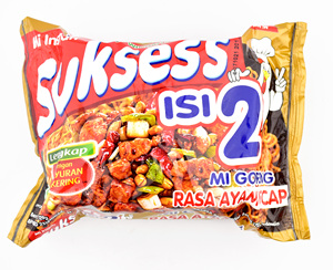 GROSIR. MIE SUKSES ISI 2 adalah mie instan goreng yang mengenyangkan dengan porsi ganda di setiap kemasan.