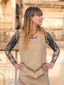 Bohemian Linen Tunic Vest Featuring Geometric Tribal Print Details Sleeveless Raw Cotton <b>Festival</b> Tank <b>Top</b> - Product Image 4