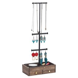 Organizador de joyas de madera de alta calidad, estilo de puerta de Granero marrón, decoración de pared elegante para collares, anillos, otros accesorios - Product Image 4