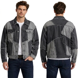 Custom Dark Blue Denim <b>Jacket</b> for <b>Men</b> with Contrast Seams and Traditional Two Pocket <b>Trucker</b> Construction - Product Image 3