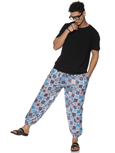 100% coton hommes pantalons de salon respirant maison porter des vêtements de nuit de mode décontractée avec Patchwork ballon Harem Design couleur Pure - Product Image 5