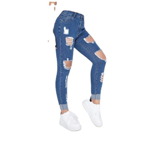 Jeans de Mezclilla Rectos Desgastados de Alta Calidad con Diseño Personalizado para Mujer, Pantalones Holgados Azul Claro, Proveedor de BD - Product Image 3
