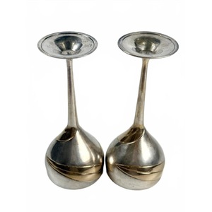 Vintage Stainless Steel Cocktail <b>Goblets</b> Gold Rimmed Handmade Bell Shape Party <b>Wine</b> Glasses Set of 2 - Product Image 6