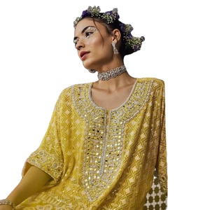 Algodón puro de rayón con encaje en Kurta y hermoso trabajo en el cuello con trabajo de hilo a precio mayorista con material de alta calidad - Product Image 2