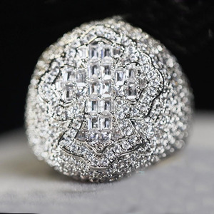Men's Hip Hop Style Cluster <b>Cross</b> <b>Ring</b> with Baguette Cut Moissanite Diamond 925 Sterling <b>Silver</b> Rhodium Plated Engagement <b>Ring</b> - Product Image 1