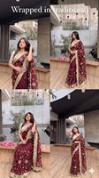 Nouveau sari en soie brodée avec bordure en dentelle, sari spécial pour les fêtes