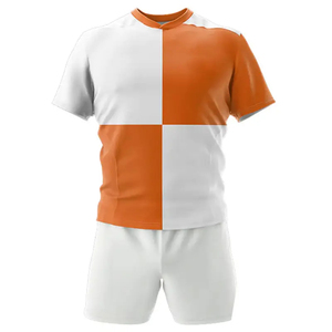 Uniforme de Rugby Transpirable de Manga Corta para Adultos Unisex, Corte Regular, en Poliéster con Estampado Sublimado en Bloques de Color Naranja y Blanco - Product Image 2
