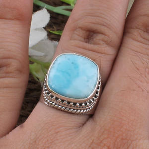Handmade 925 Sterling Silver Larimar <b>Ring</b> Natural Blue Dominican Gemstone Artisan Handcrafted <b>Statement</b> <b>Ring</b> <b>for</b> <b>Women</b> Wholesale - Product Image 3