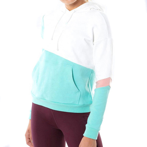 Sweat-shirt à capuche color-block pour femme en coton et fibre de bambou, tricoté, manches longues, respirant, avec poches, style décontracté streetwear pour l'automne - Product Image 2