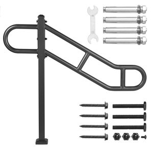 Rampe d'escalier extérieure à poteau unique pour 1 à 3 marches, en acier au carbone courbé, 40,5 po de long x 35,4 po de haut, fixation au sol - Product Image 1
