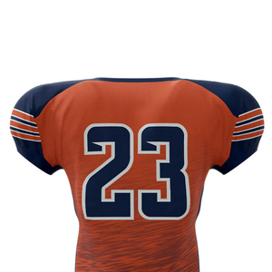 Custom American Football Jersey Men's V-Neck Short Sleeve Breathable Mesh Fitted Sublimated Print Team Number 23 Orange Navy - Product Image 6