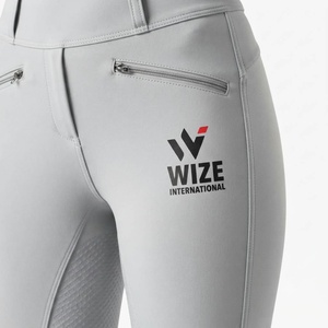 WIZE Culotte d'équitation unisexe taille haute longueur intégrale en velours côtelé extensible dans quatre directions, taille élastique, imprimé gris avec logo personnalisé - Product Image 3