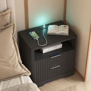 Smart Black Nightstand with <b>Charging</b> Station and Night Light Bedroom Storage Cabinet <b>Bedside</b> <b>Table</b> - Product Image 3