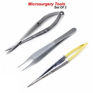 Ensemble professionnel de 3 outils médicaux durables Castroviejo : porte-aiguilles micro, ciseaux et pince - Product Image 1
