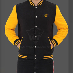Modern Street Outfit Men Letterman Jacket Wool Body Contrast Sleeve Design <b>Covered</b> <b>Button</b> Casual Fashion Warm Winter Clothing - Product Image 5