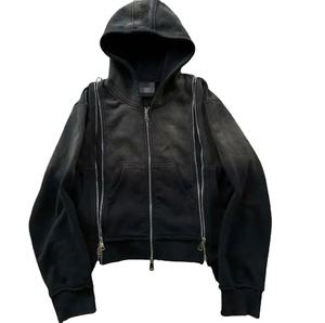 Fabricant de pantalons de survêtement évasés en coton 100% personnalisés et sweat à capuche surdimensionné Distressed Vintage Sun Faded Zip up Acid Wash Hoodie Men - Product Image 3