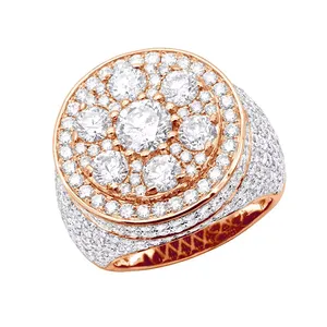 EtherStar 4.00ct Lab Grown Diamond Luxury <b>Mens</b> <b>Ring</b> Gold Round Rosette Flower Cluster Halo Pave Shoulders <b>Signet</b> Band - Product Image 1