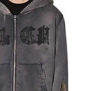 Sweat-shirt à capuche pour homme avec design de dragon en strass, coupe ample, fermeture éclair, streetwear, vêtements d'automne - Product Image 4