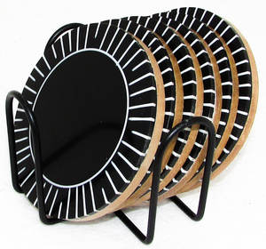 Sous-verre rond en bois avec motif blanc, idéal pour une mise en ordre impeccable de la table, des zones repas, des bureaux et des tables de café, provenant d'Inde. - Product Image 1