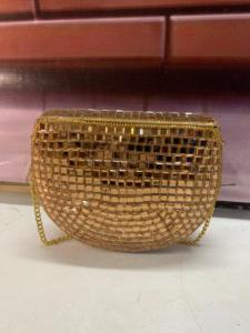 Gold Mosaic Evening Clutch Bag Half Moon Crystal <b>Mirror</b> Work <b>Chain</b> Strap Flap Closure Outdoor Use Wedding Party Handbag - Product Image 2