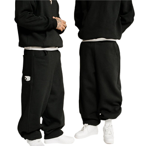 Men's <b>Black</b> Hooded Tracksuit Set Full Length Loose Fit Solid Color Cotton Sweatshirt and <b>Pants</b> Casual Autumn Wear - Product Image 2