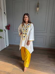 Indian Pakistani Cotton Set Batwing Sleeve Sun Protection <b>Kurta</b> Palazzo Pants Floral Chestwear Outfit for <b>Women</b> - Product Image 4