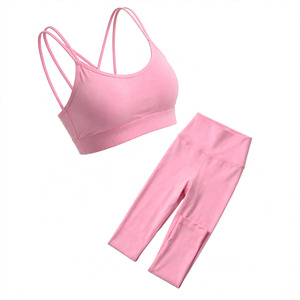 Ensemble soutien-gorge de sport pour femme, couleur personnalisée, coupe intégrale, dos croisé, sans armatures, respirant, tricoté, avec leggings assortis, style sportif - Product Image 6