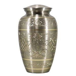 Urna Funeraria Plateada para Cenizas Humanas Adultas, Diseño Metálico Resistente con Bandas Horizontales, Urna Conmemorativa de Latón con Bolsa de Terciopelo Gratis - Product Image 5