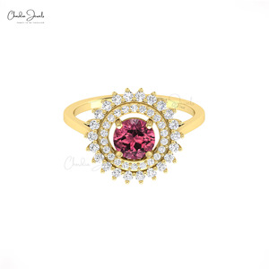 Asian Manufacturers 6mm Prong Set Pink Tourmaline & G-H Diamond Art Deco-Inspired <b>Ring</b> With 14k Solid <b>Gold</b> Dual Birthstone <b>Ring</b> - Product Image 1