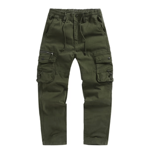 Pantalon de travail en coton lavé respirant et écologique, teint uni, coupe ample décontractée pour homme, style sarouel, grande taille, jambe droite - Product Image 3