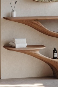 Mueble de Baño Moderno Hecho a Mano con Lavabo de Madera de Nogal con Borde Natural, Espejo y Mesa Consola, Resistente al Agua - Product Image 3