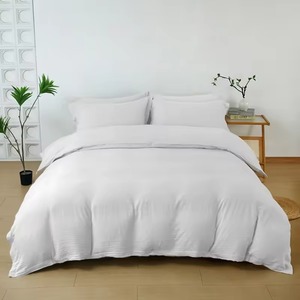 Juego de Ropa de Cama Blanca Lisa 100% Algodón, Funda de Edredón y Fundas de Almohada Lavadas, para Uso Doméstico - Product Image 1